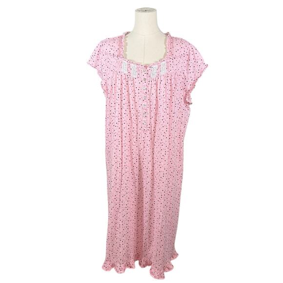 Eileen West Pink Heart Cotton Nightgown Ruffle Hem Ballet Country Cottage | 2X - Picture 1 of 9